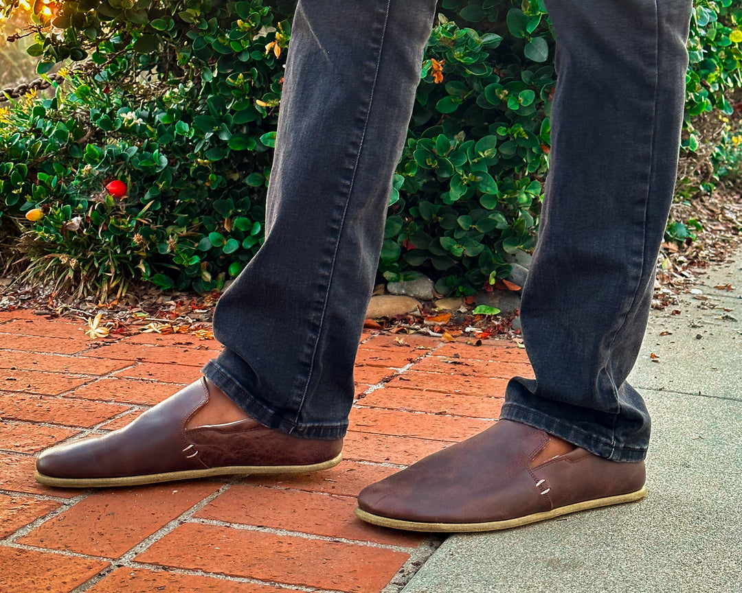 RHIZAL Brio Slip-On / Cacao / Mens - Grounded Barefoot Natural Leather