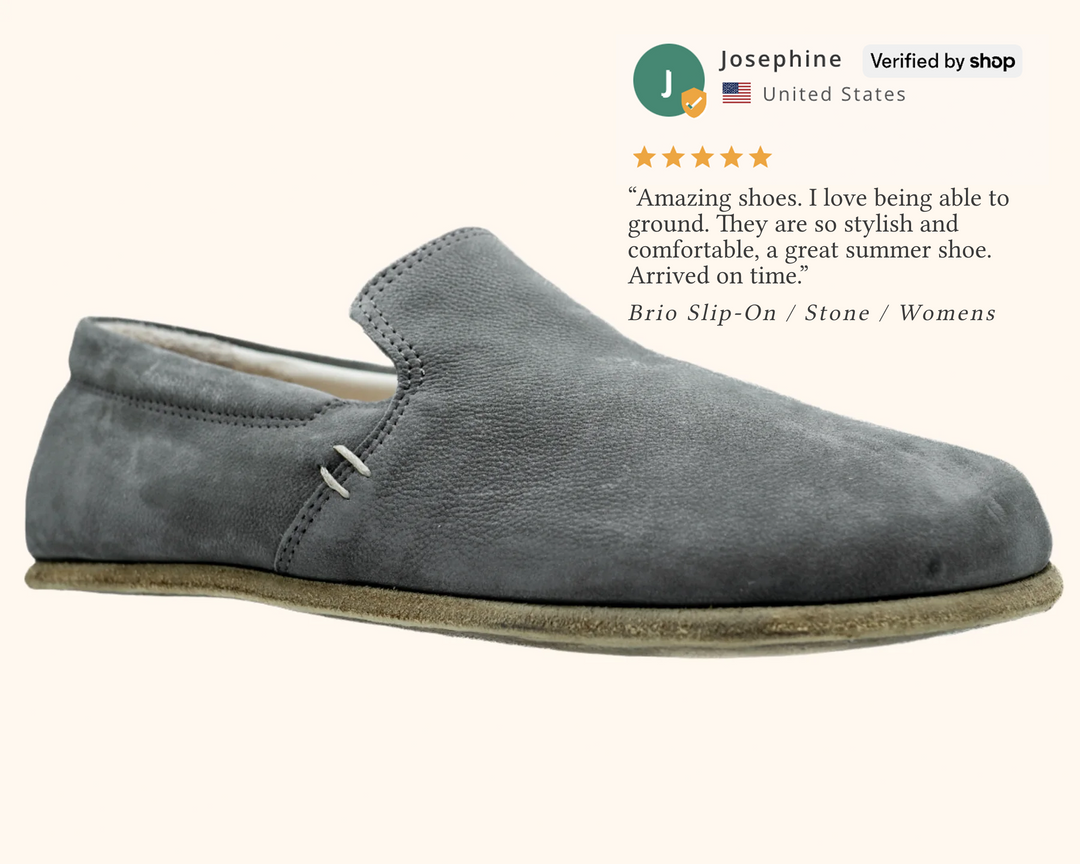 RHIZAL Brio Slip-On / Stone / Womens Grounded Barefoot Natural Leather