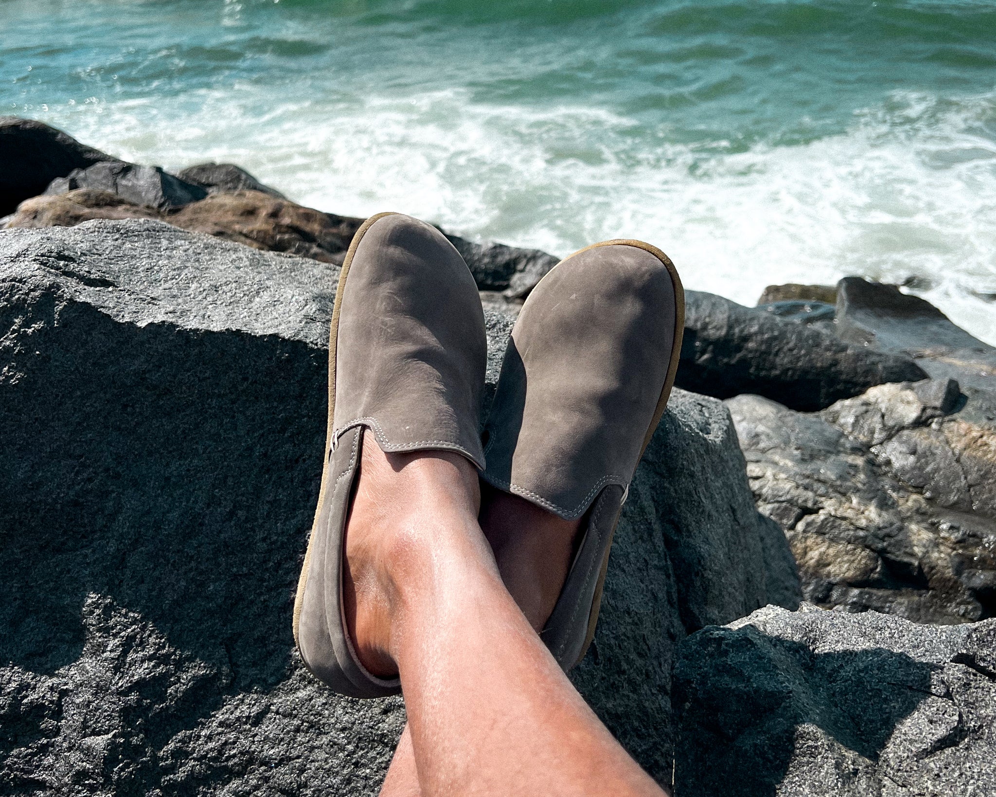 RHIZAL Brio Grounding Earthing Slip-On in Stone Grey Leather