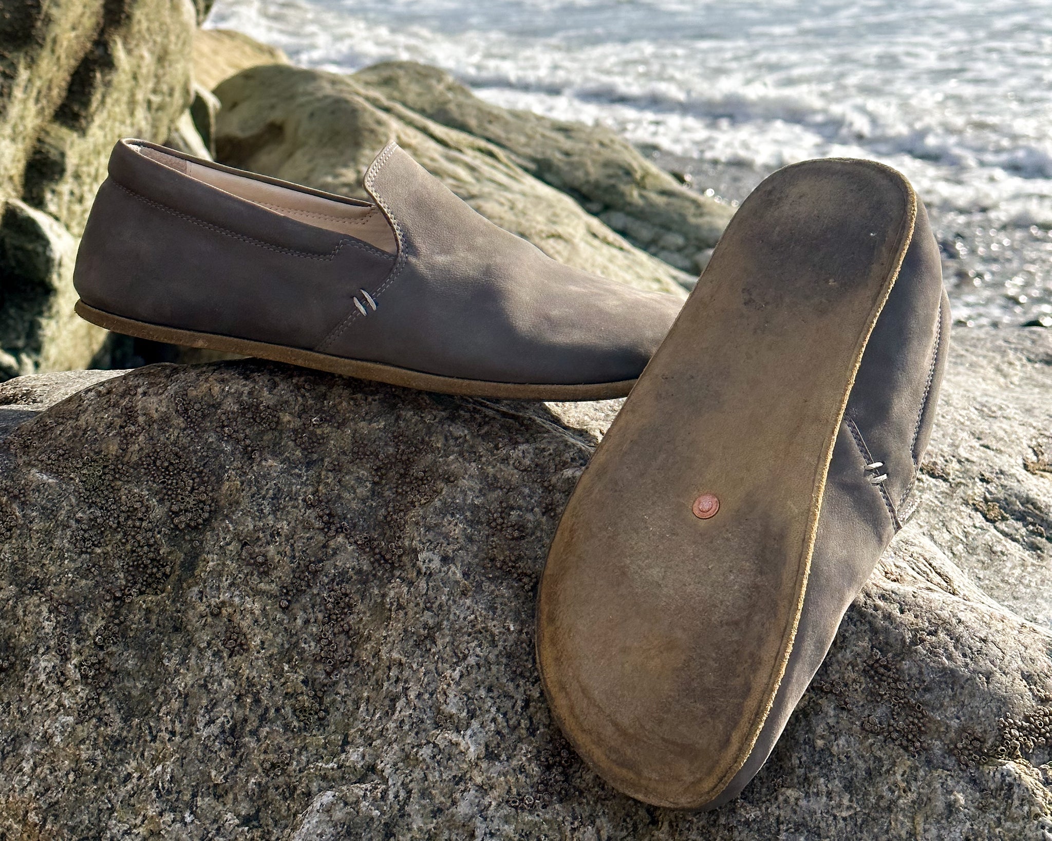 RHIZAL Brio Grounding Earthing Slip-On in Stone Grey Leather